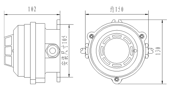 JDXT-W-1防爆點型感溫火災探測器外形尺寸圖

